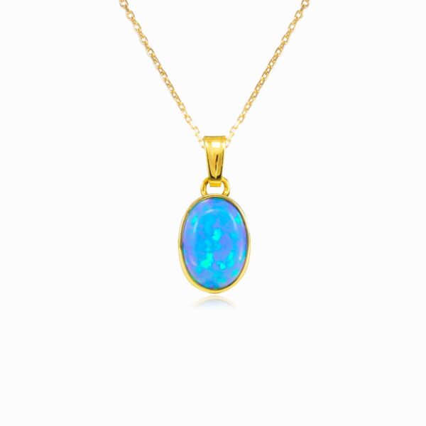 Blue Opal Brass Gold Plated Pendant - Image 3
