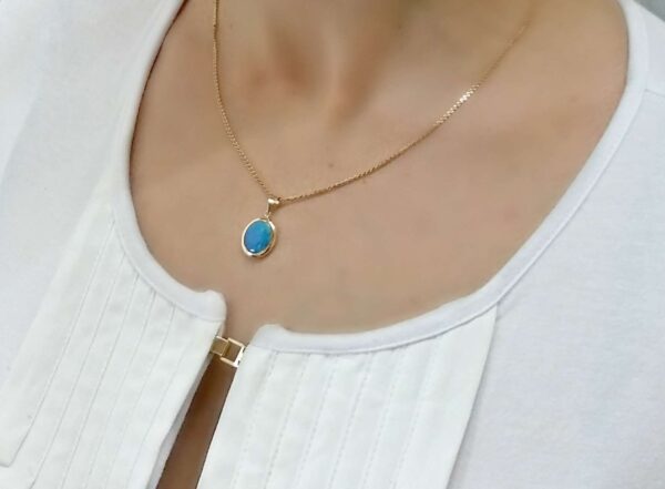 Blue Opal Brass Gold Plated Pendant
